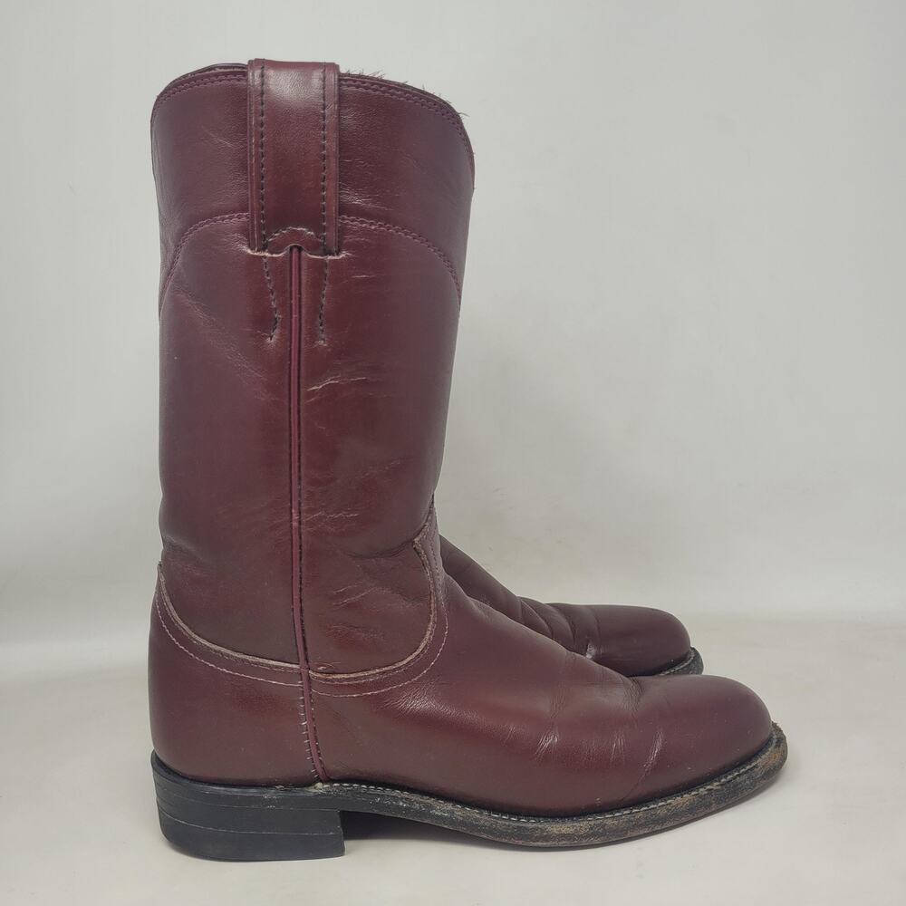 VTG Justin Boots 5B Burgundy Red Leather Western Roper Cowgirl Rodeo USA L3068 - Picture 2 of 13
